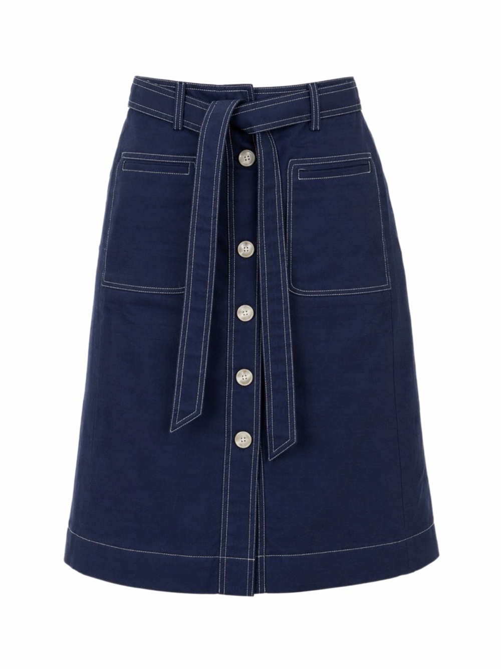 J.Crew Navy Belted Button Front Skirt Size 2 Preppy Classic